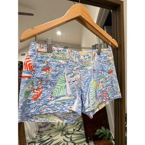 Lilly Pulitzer Size 0 Sailboat Pattern Cotton Shorts White Y2K Preppy Low Rise